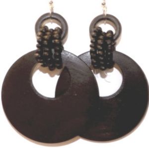 2.5" Multi-beaded Wooden Hoop Earrings (Black)